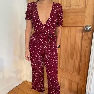 Faithfull The Brand Burgundy Floral Jumpsuit
